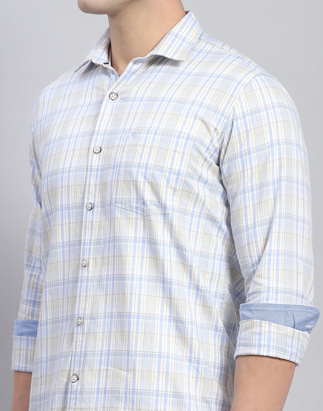 Men Blue Check Collar Full Sleeve Shirt