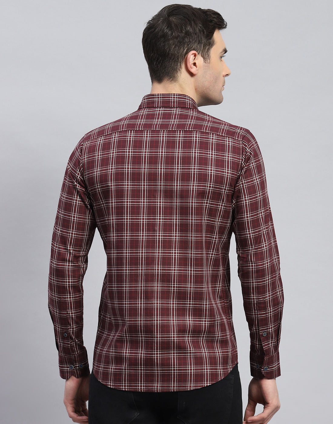 Men Maroon Check Spread Collar Full Sleeve Shirt
