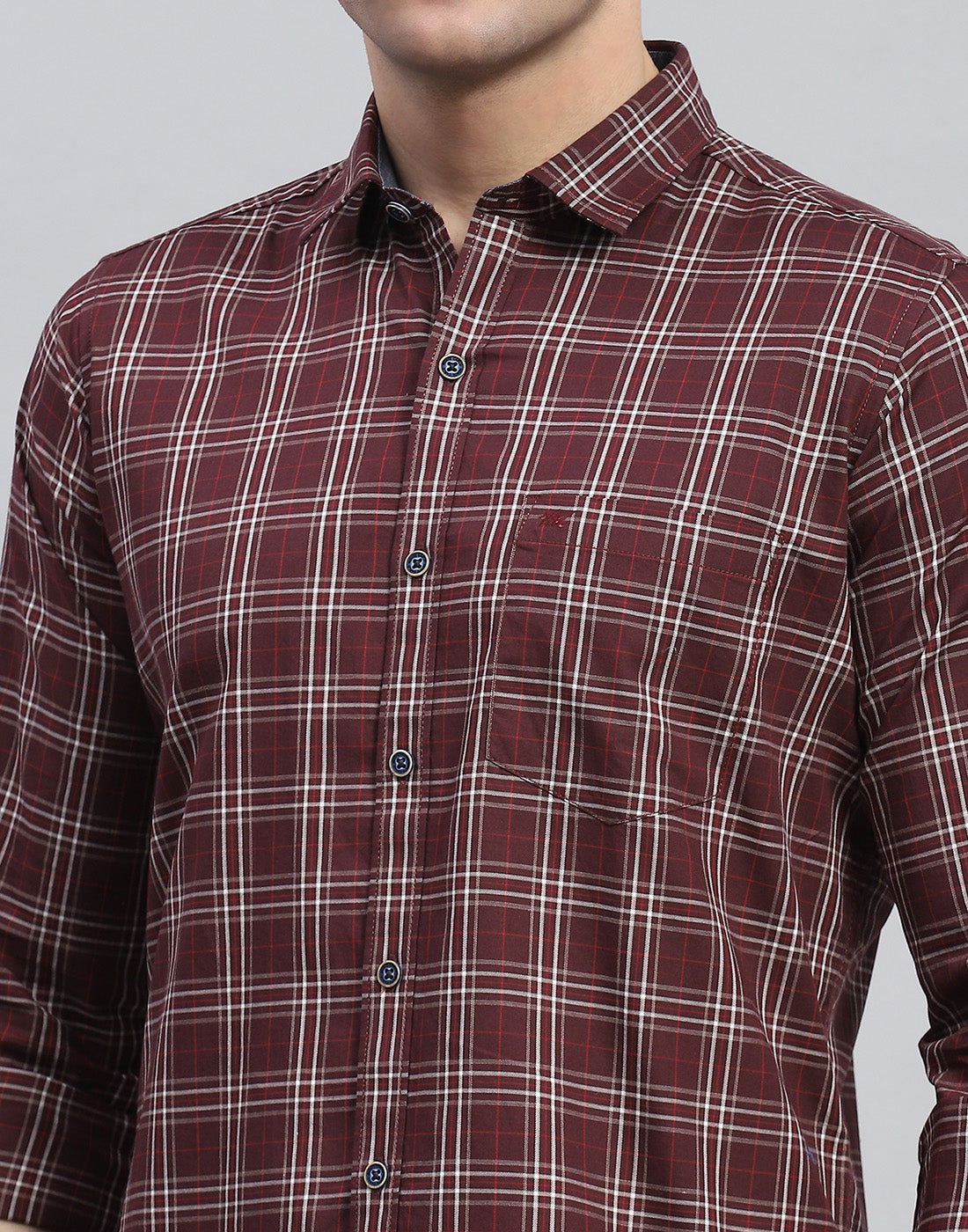 Men Maroon Check Spread Collar Full Sleeve Shirt