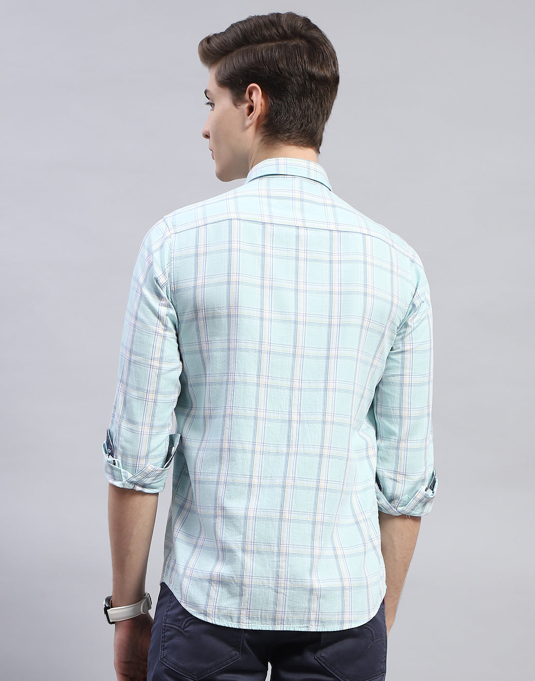 Men Blue Check Collar Full Sleeve Shirt