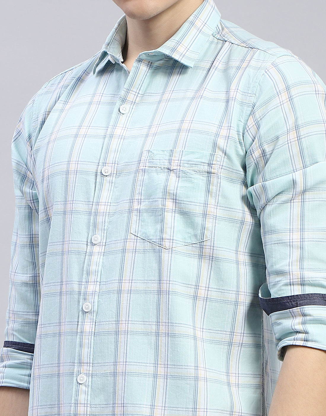 Men Blue Check Collar Full Sleeve Shirt