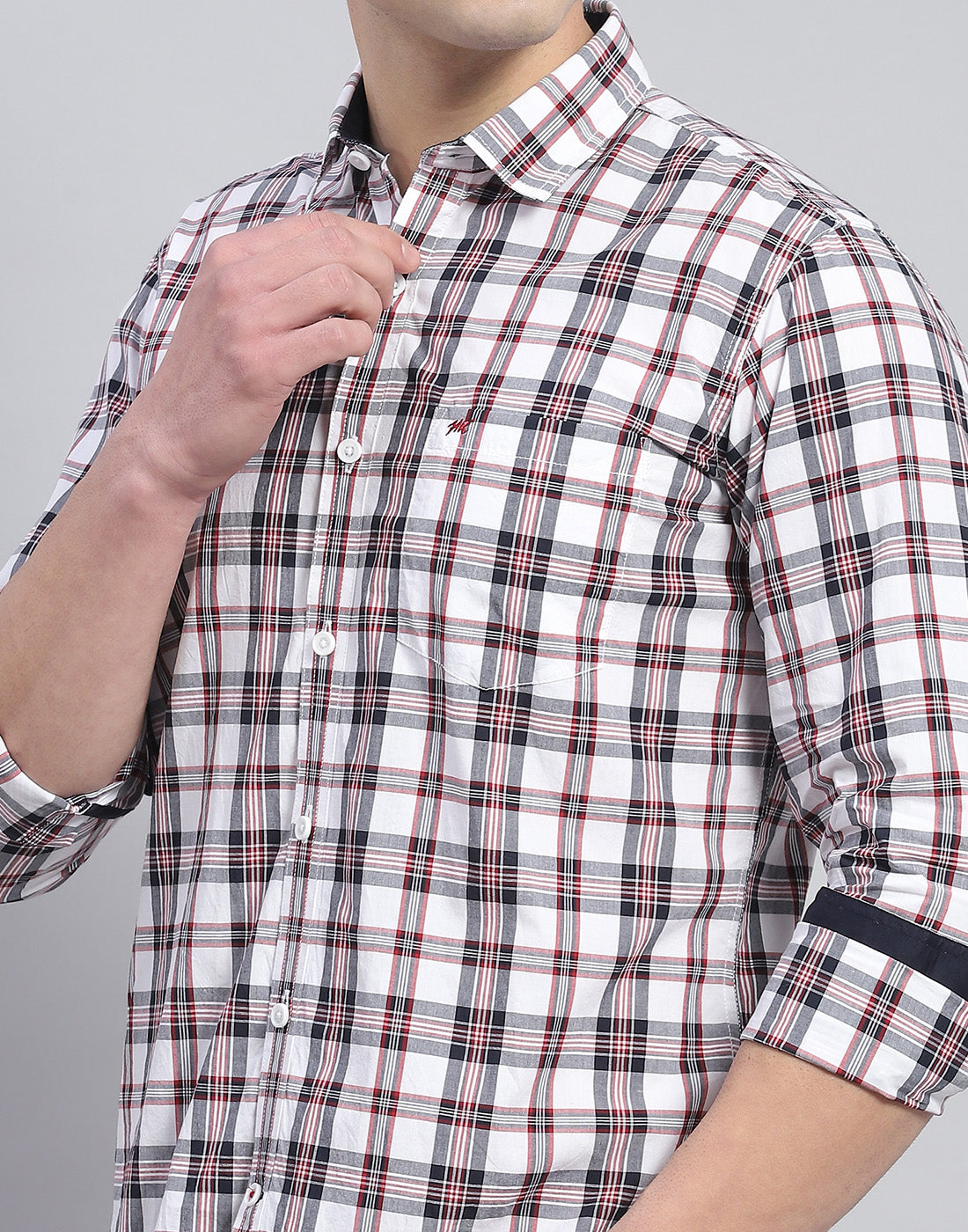 Men Off White Check Collar Full Sleeve Shirt