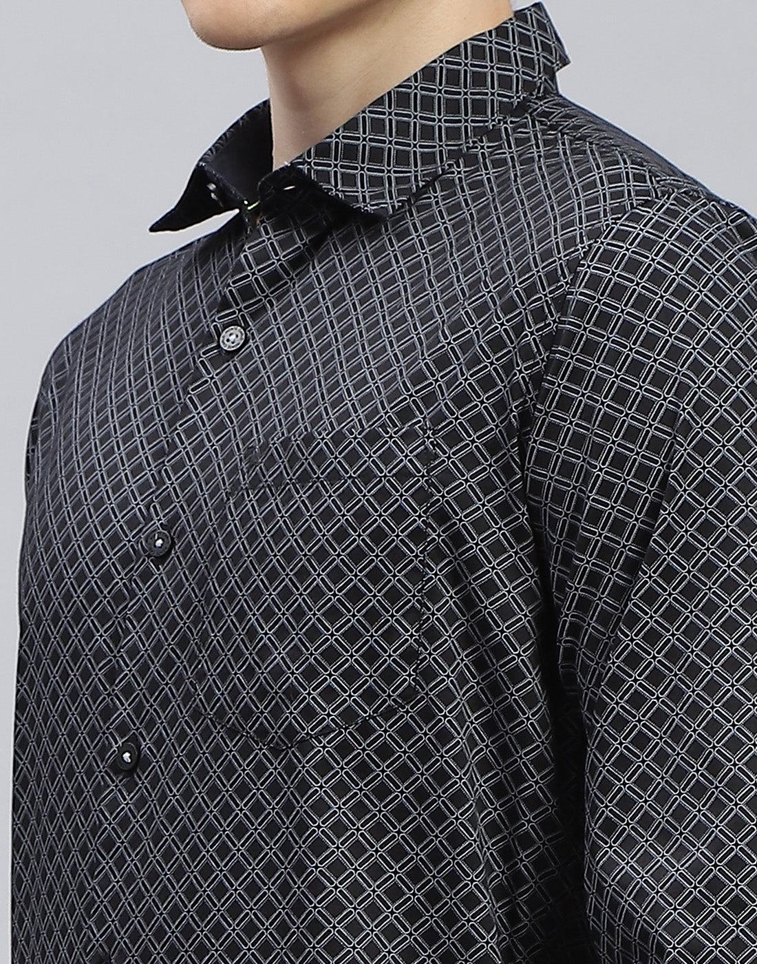 Men Black Printed Spread Collar Full Sleeve Shirt