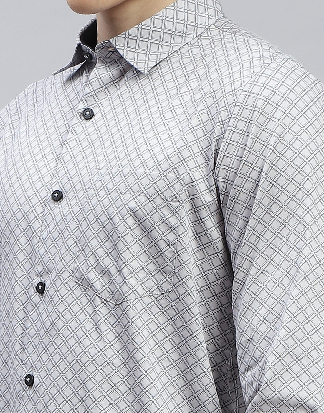 Men Grey Printed Spread Collar Full Sleeve Shirt