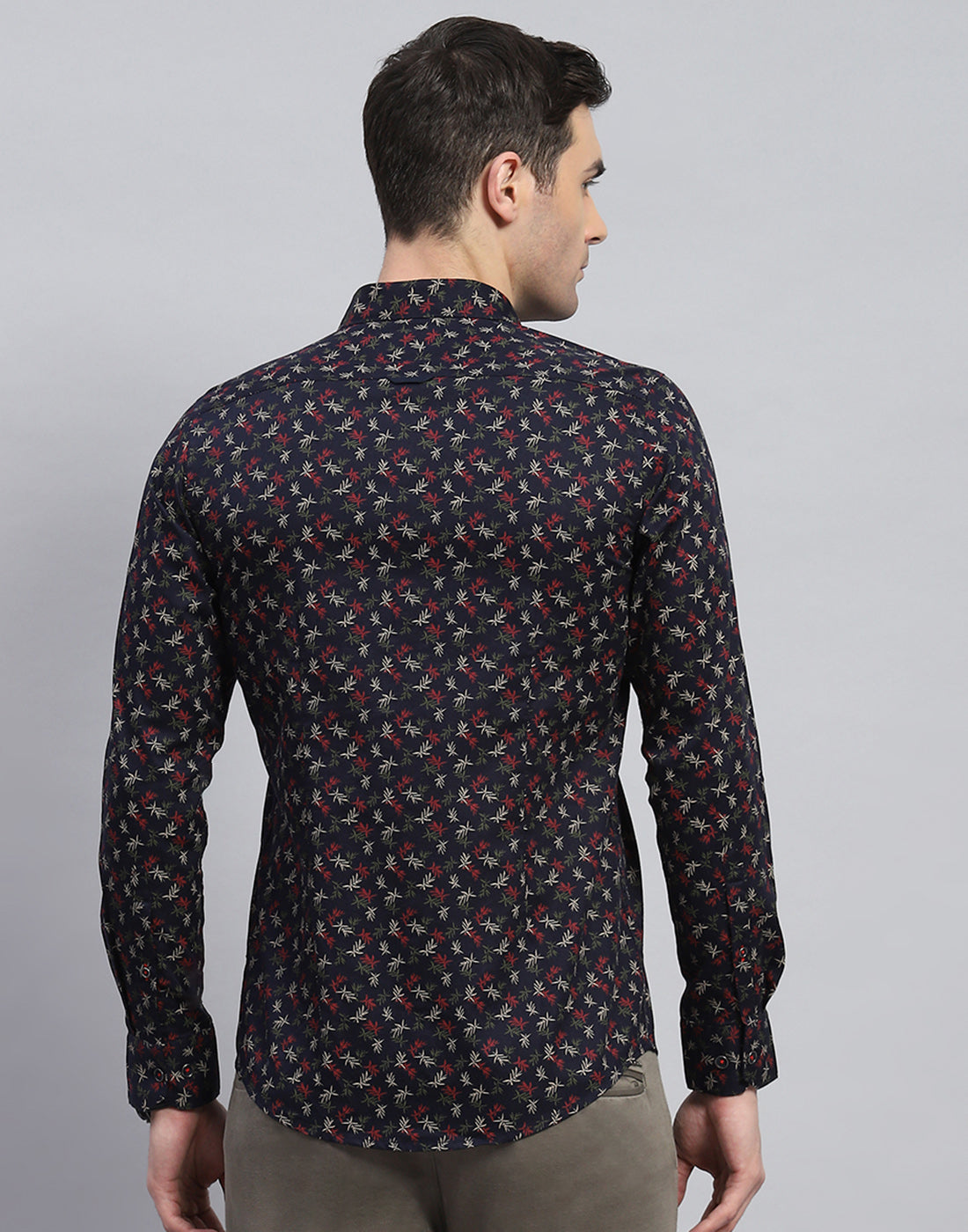 Men Navy Blue Printed Spread Collar Full Sleeve Shirt