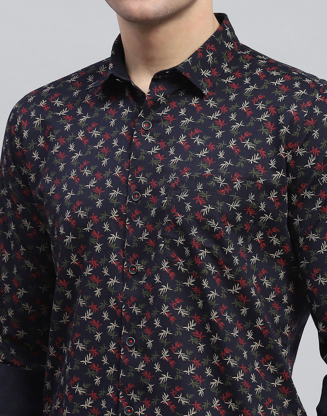 Men Navy Blue Printed Spread Collar Full Sleeve Shirt
