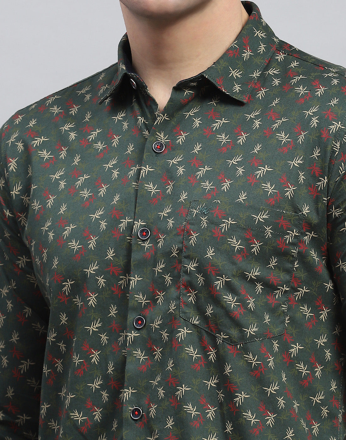 Men Green Printed Spread Collar Full Sleeve Shirt