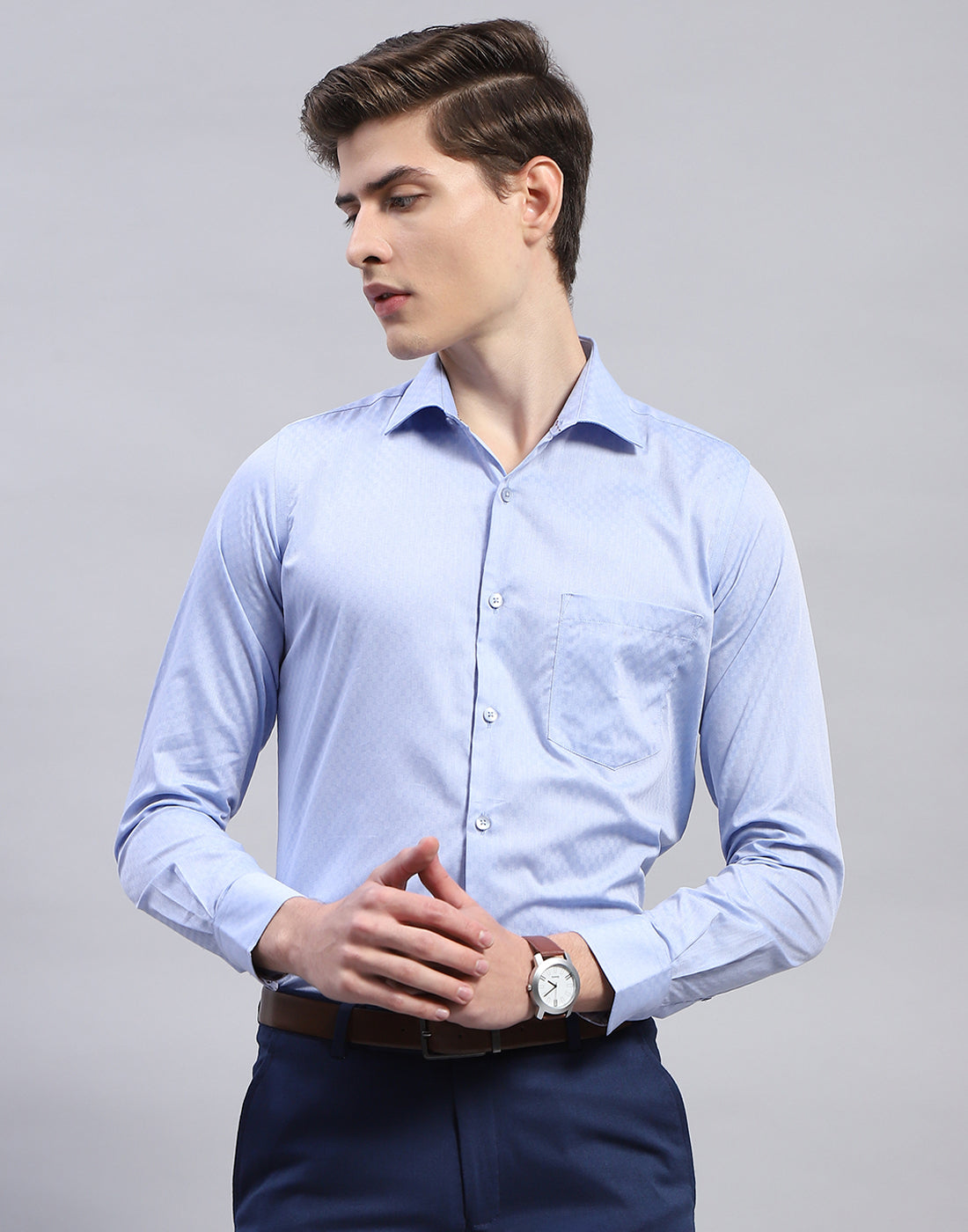 Men Blue Solid Collar Full Sleeve Shirt