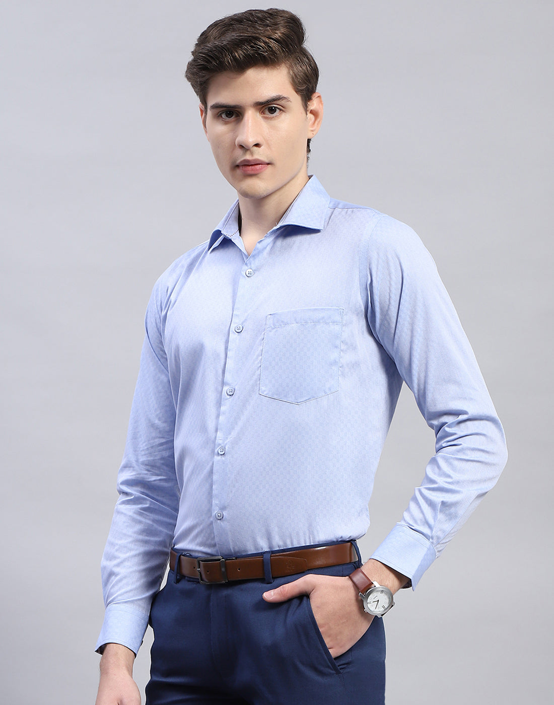 Men Blue Solid Collar Full Sleeve Shirt