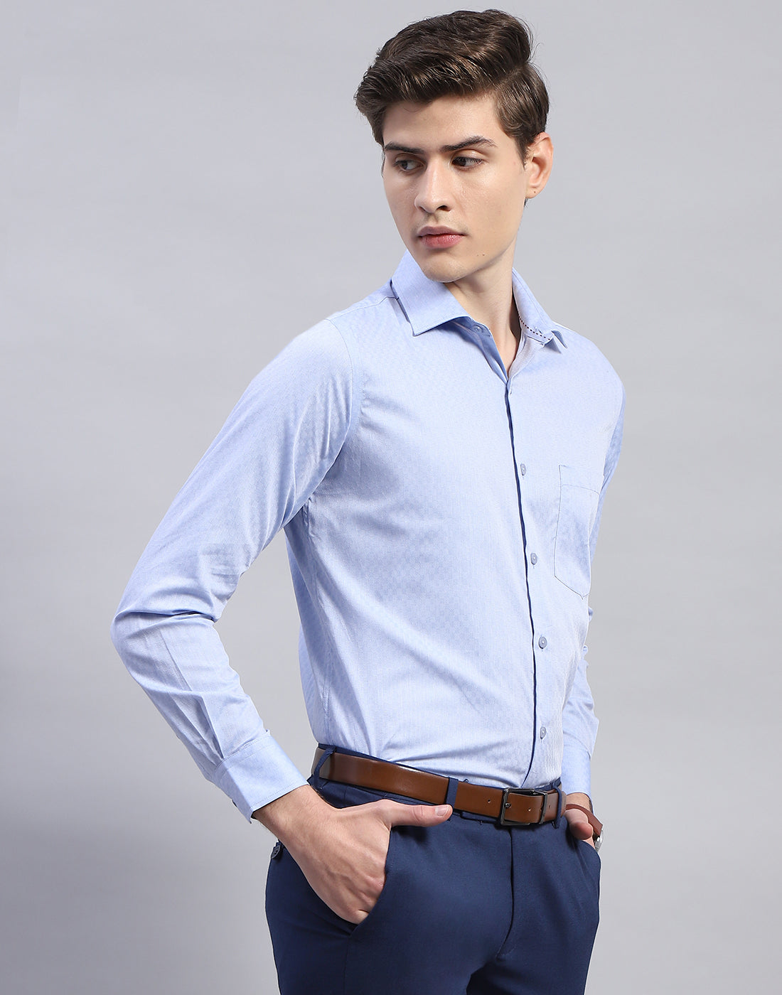 Men Blue Solid Collar Full Sleeve Shirt