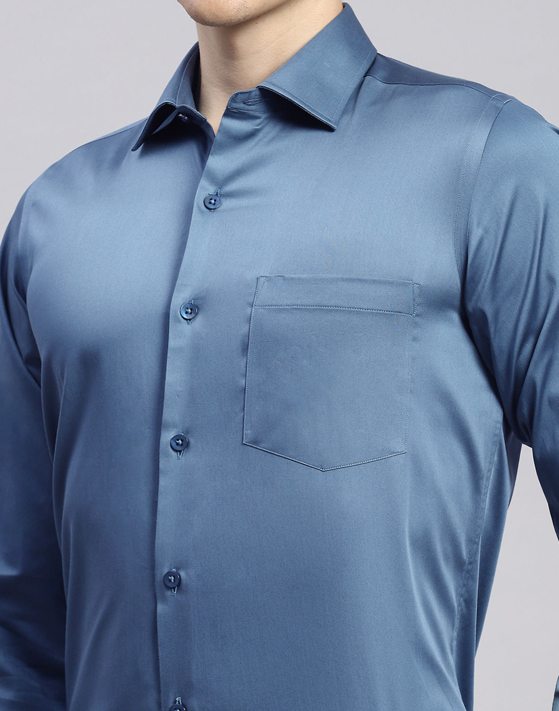 Men Teal Blue Solid Collar Full Sleeve Shirt