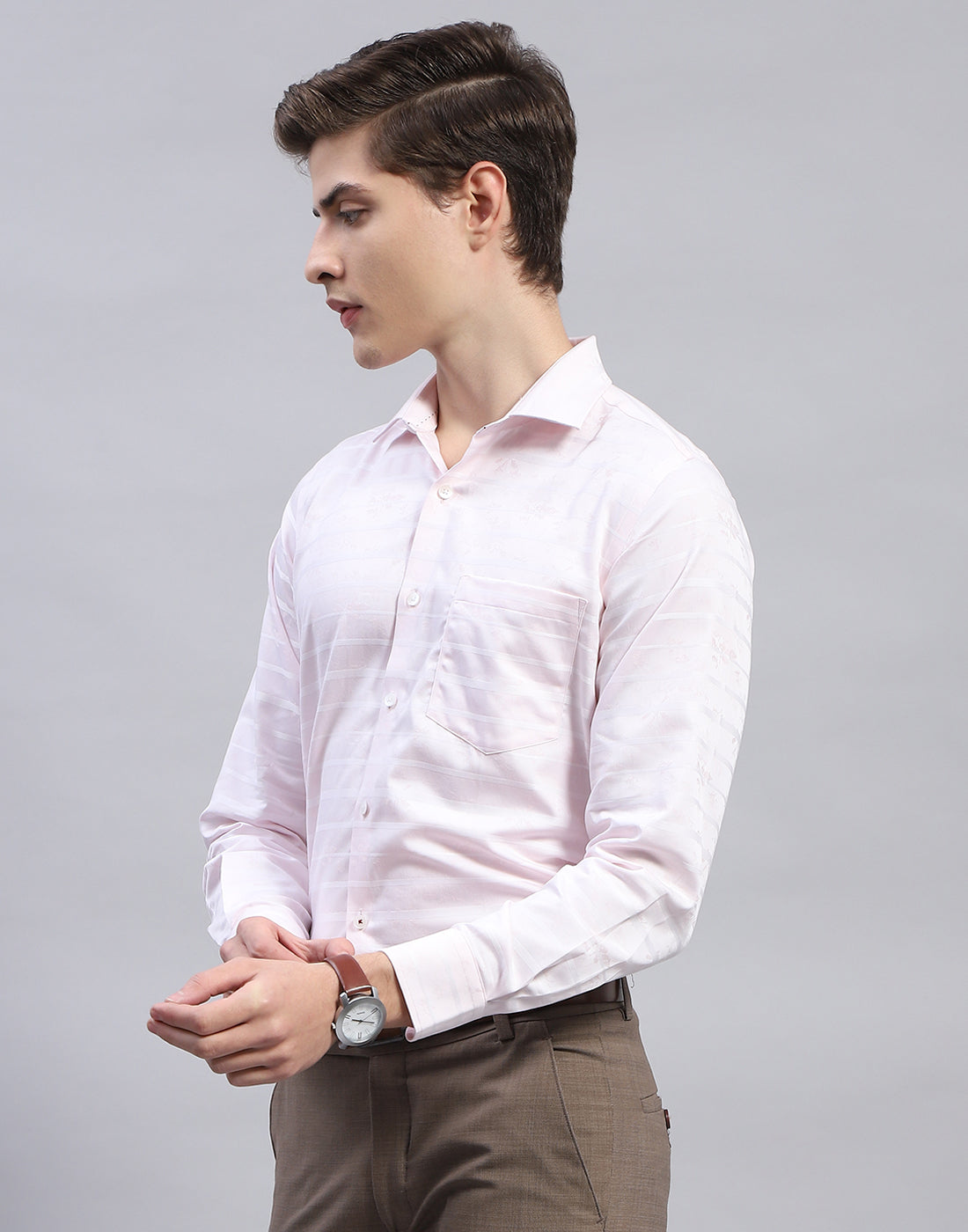 Men Pink Solid Collar Full Sleeve Shirt