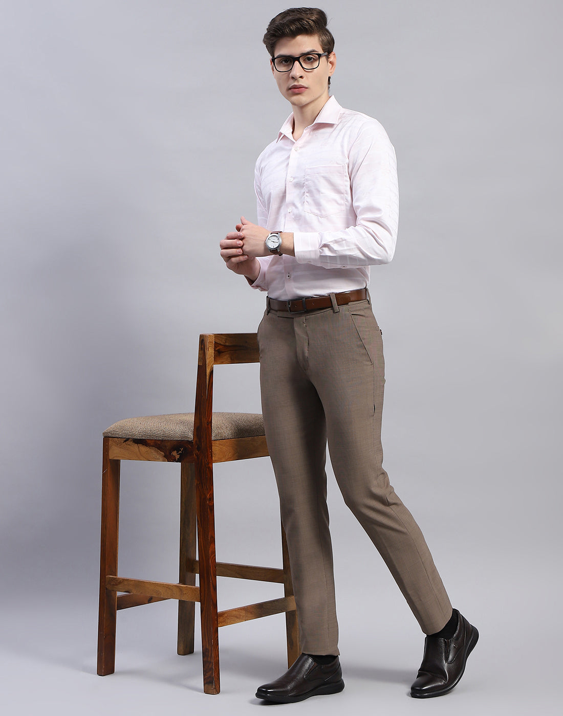 Men Pink Solid Collar Full Sleeve Shirt