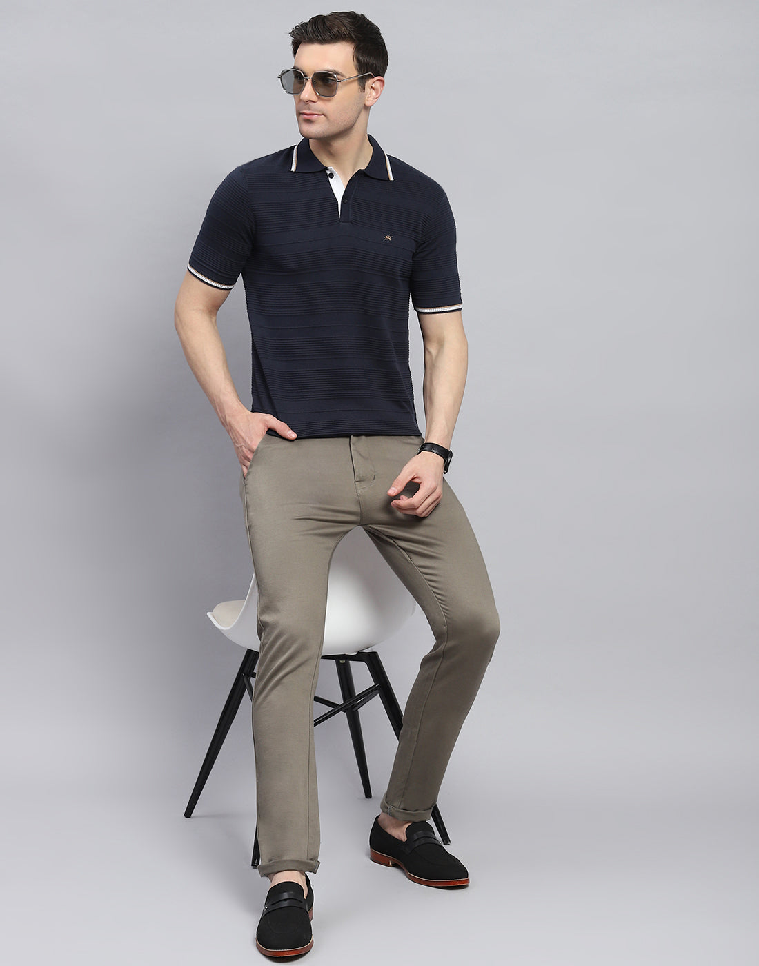 Men Navy Blue Solid Polo Collar Half Sleeve T-Shirt