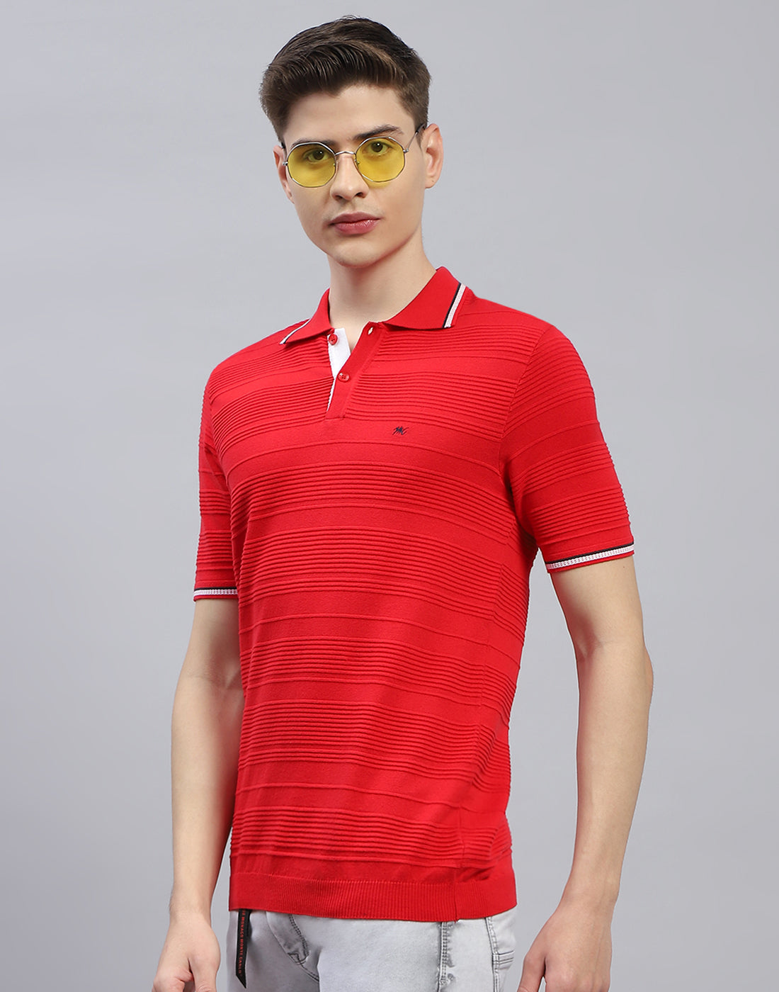 Men Red Solid Polo Collar Half Sleeve T-Shirt