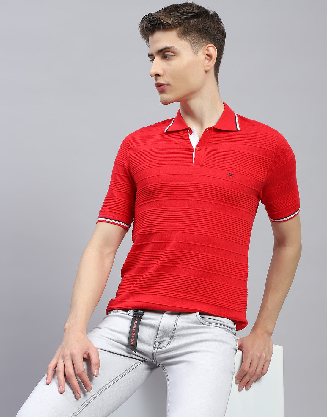Men Red Solid Polo Collar Half Sleeve T-Shirt