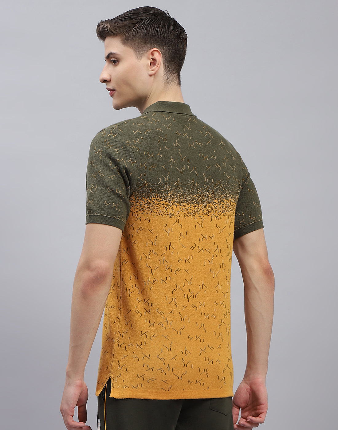 Men Olive Printed Polo Collar Half Sleeve T-Shirt