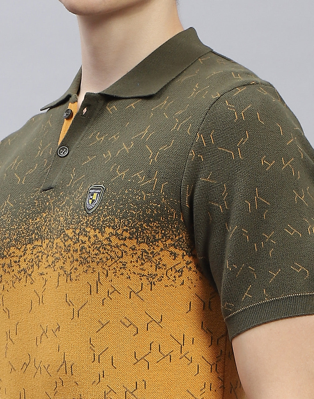 Men Olive Printed Polo Collar Half Sleeve T-Shirt