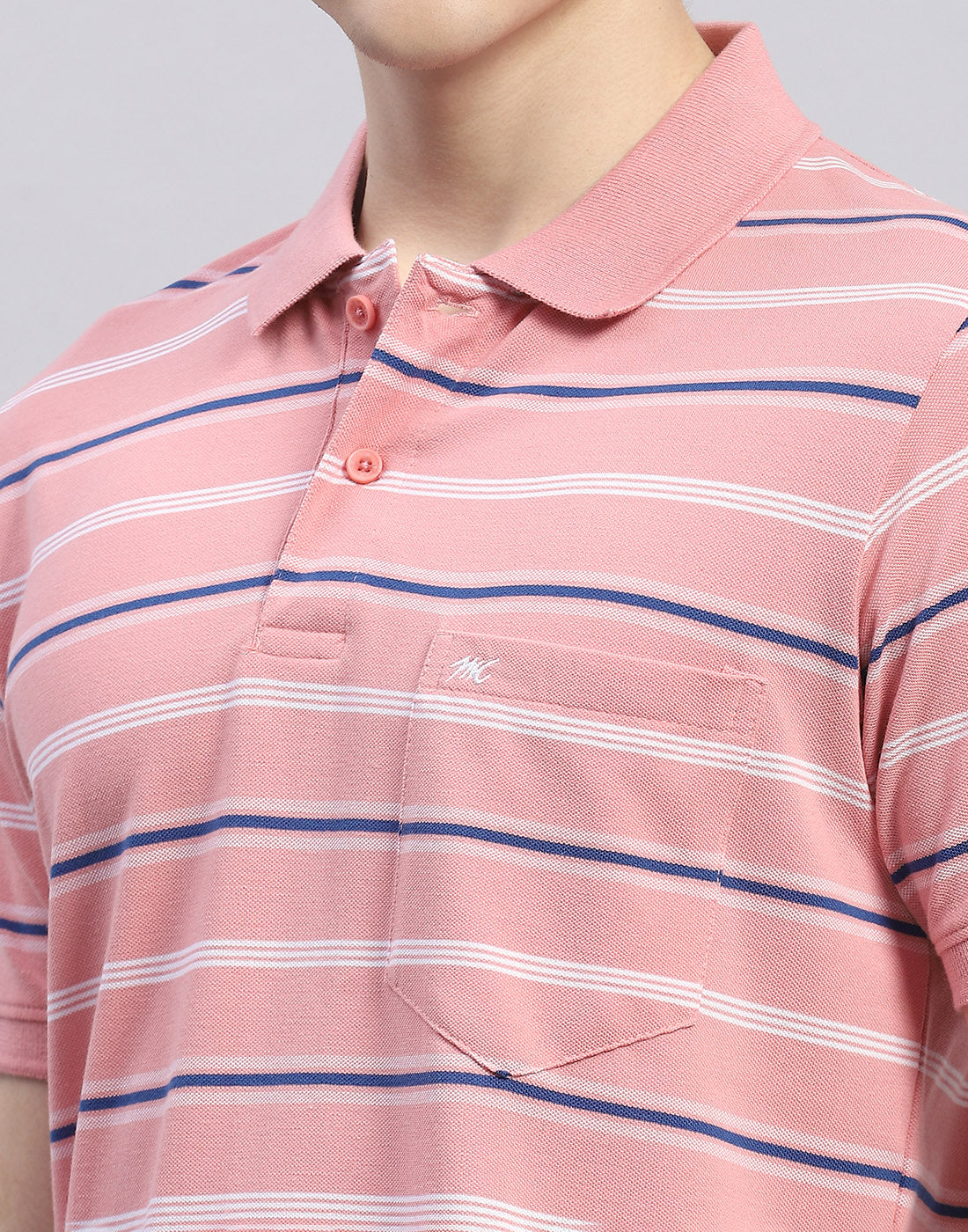 Men Pink Stripe Polo Collar Half Sleeve T-Shirt
