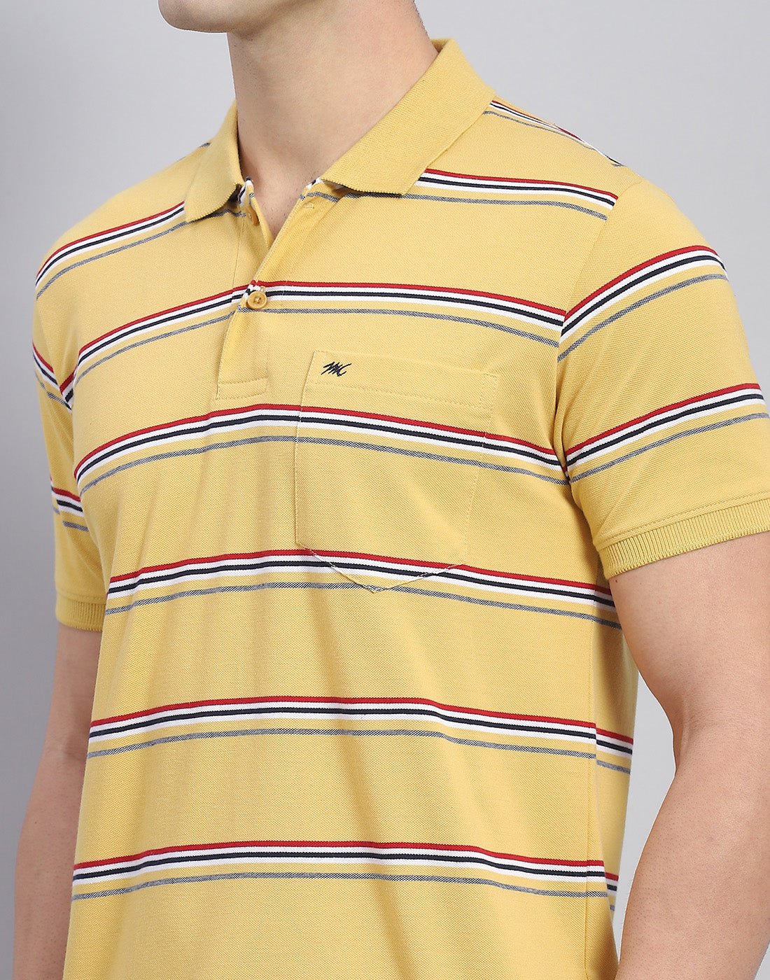 Men Yellow Stripe Polo Collar Half Sleeve T-Shirt
