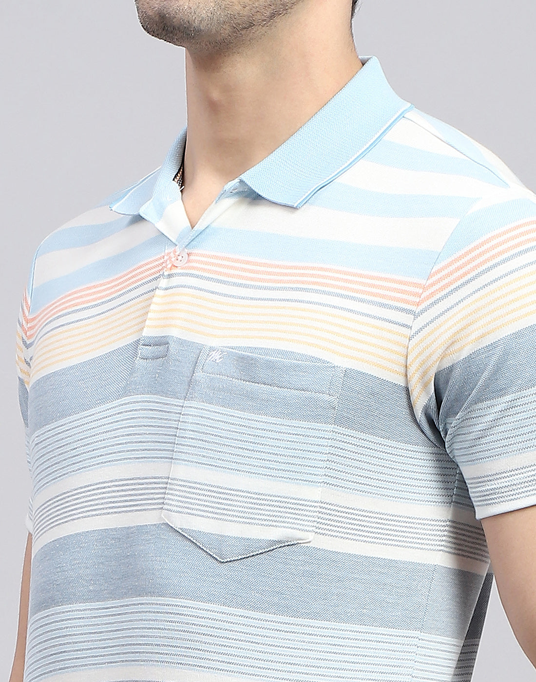 Men Blue Stripe Polo Collar Half Sleeve T-Shirt