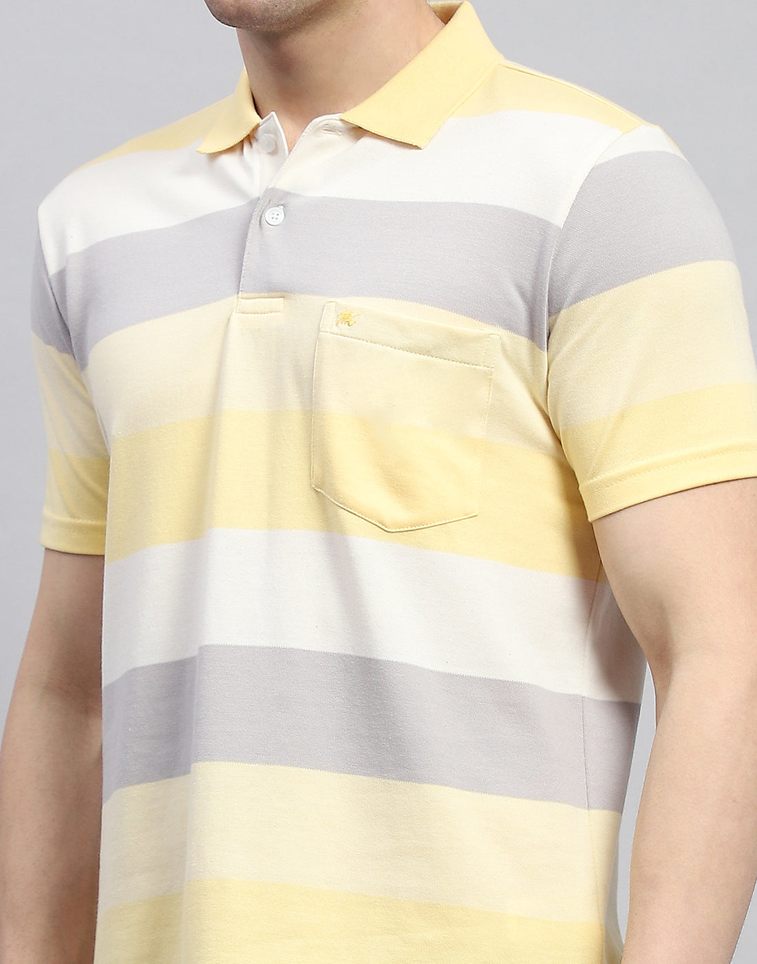 Men Yellow Stripe Polo Collar Half Sleeve T-Shirt