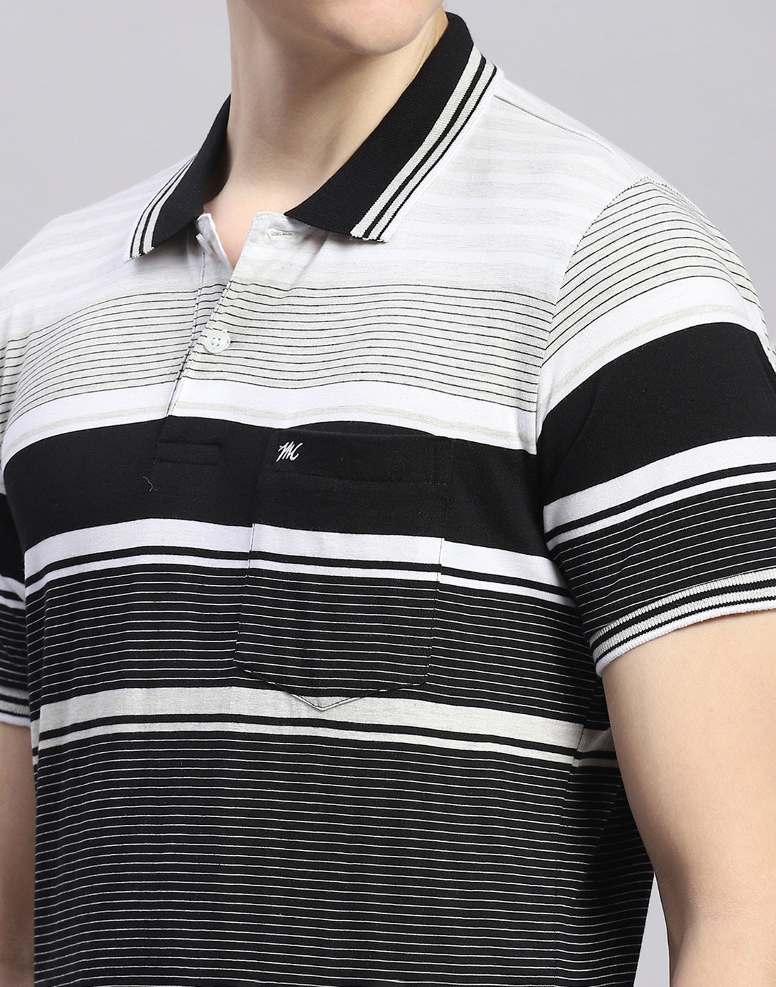 Men Black Stripe Polo Collar Half Sleeve T-Shirt