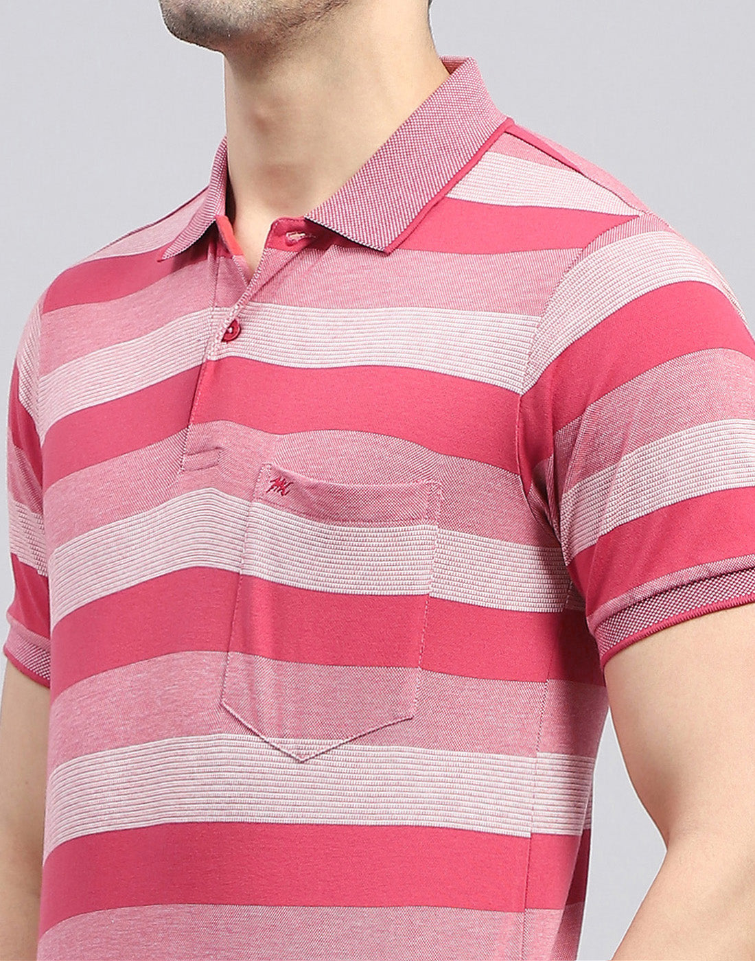 Men Red Stripe Polo Collar Half Sleeve T-Shirt