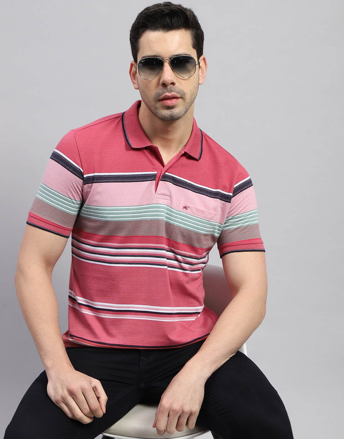 Buy Men Red Stripe Polo Collar Half Sleeve T-Shirt Online in India