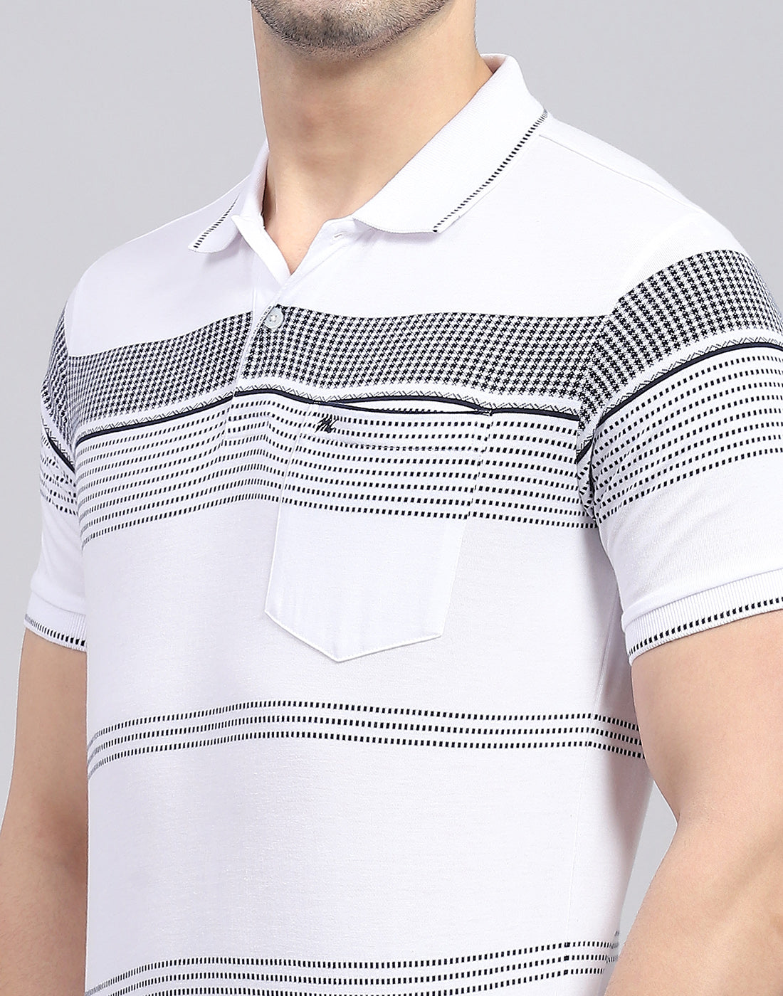 Men White Stripe Polo Collar Half Sleeve T-Shirt