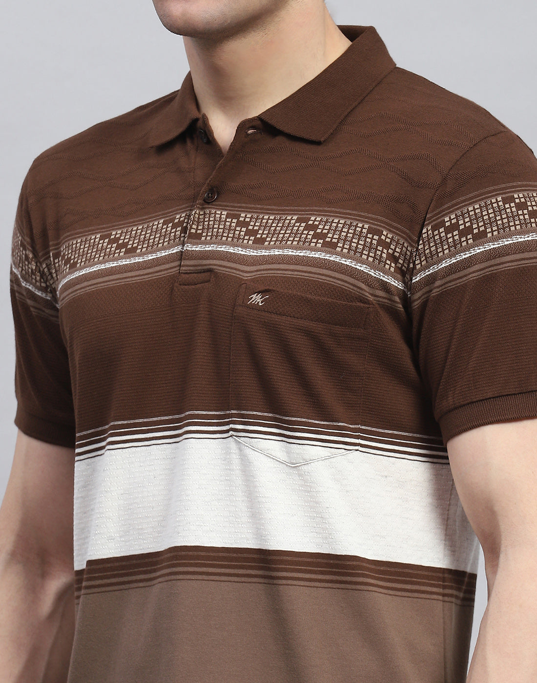 Men Brown Stripe Polo Collar Half Sleeve T-Shirt