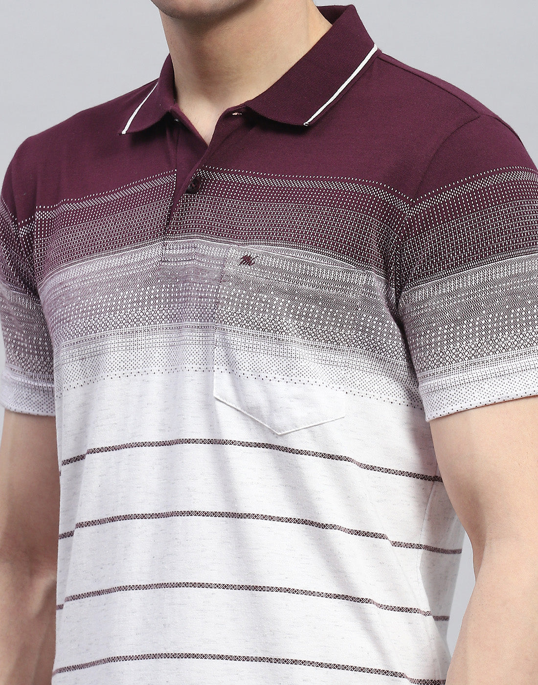 Men Maroon Stripe Polo Collar Half Sleeve T-Shirt