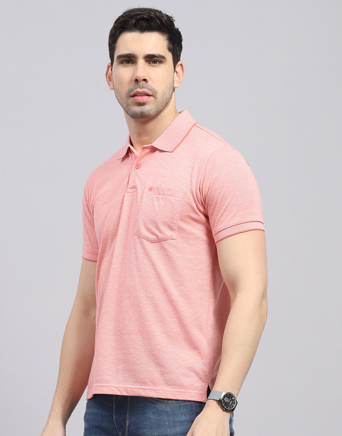 Men Pink Printed Polo Collar Half Sleeve T-Shirt