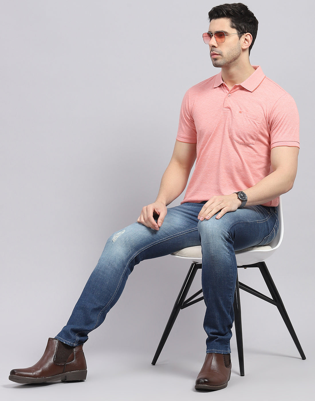 Men Pink Printed Polo Collar Half Sleeve T-Shirt