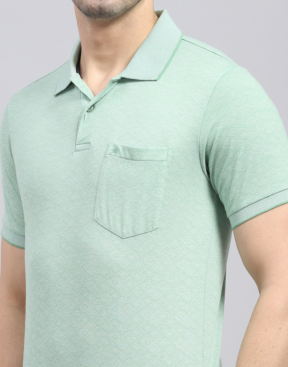 Men Green Printed Polo Collar Half Sleeve T-Shirt