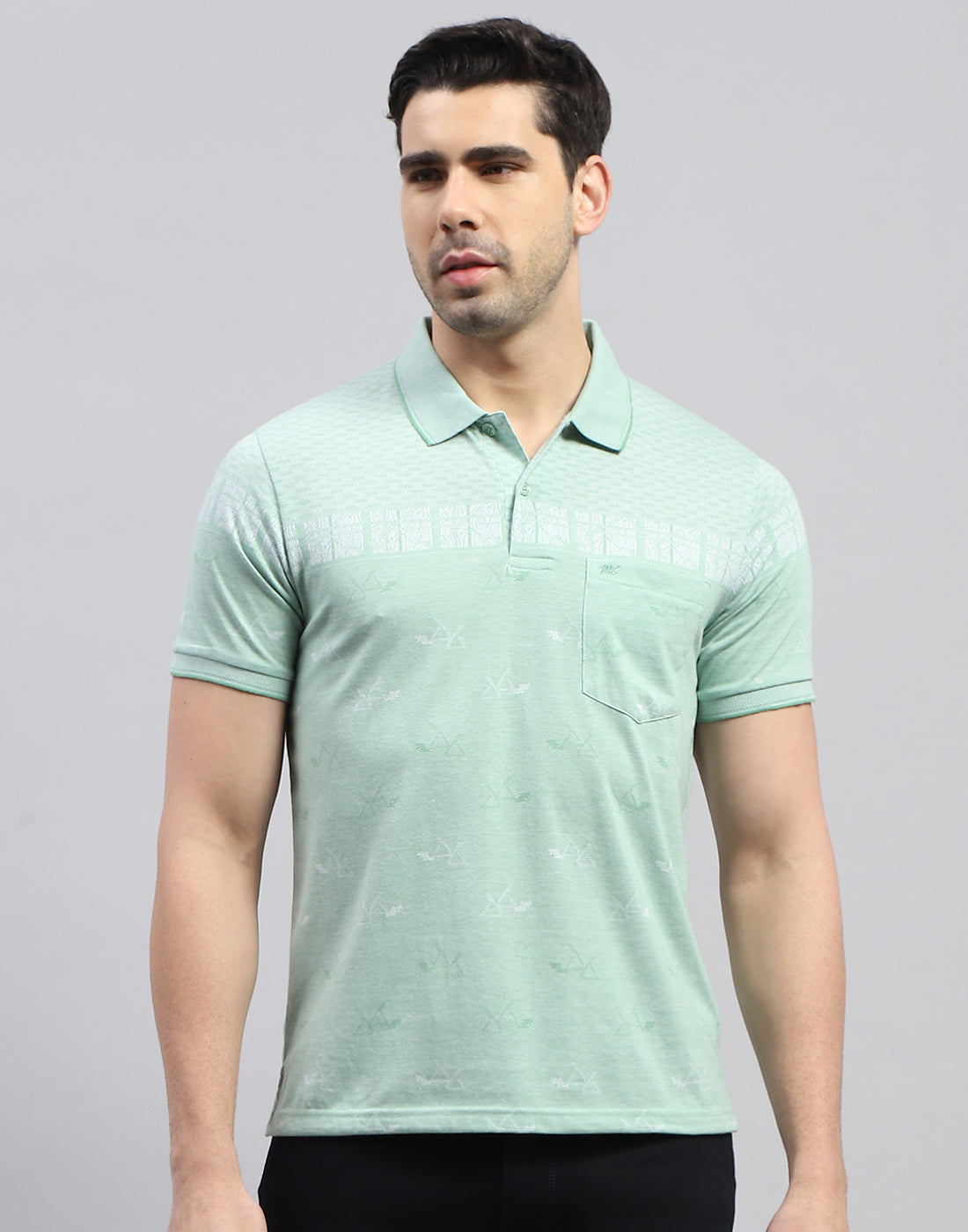 Men Green Printed Polo Collar Half Sleeve T-Shirt