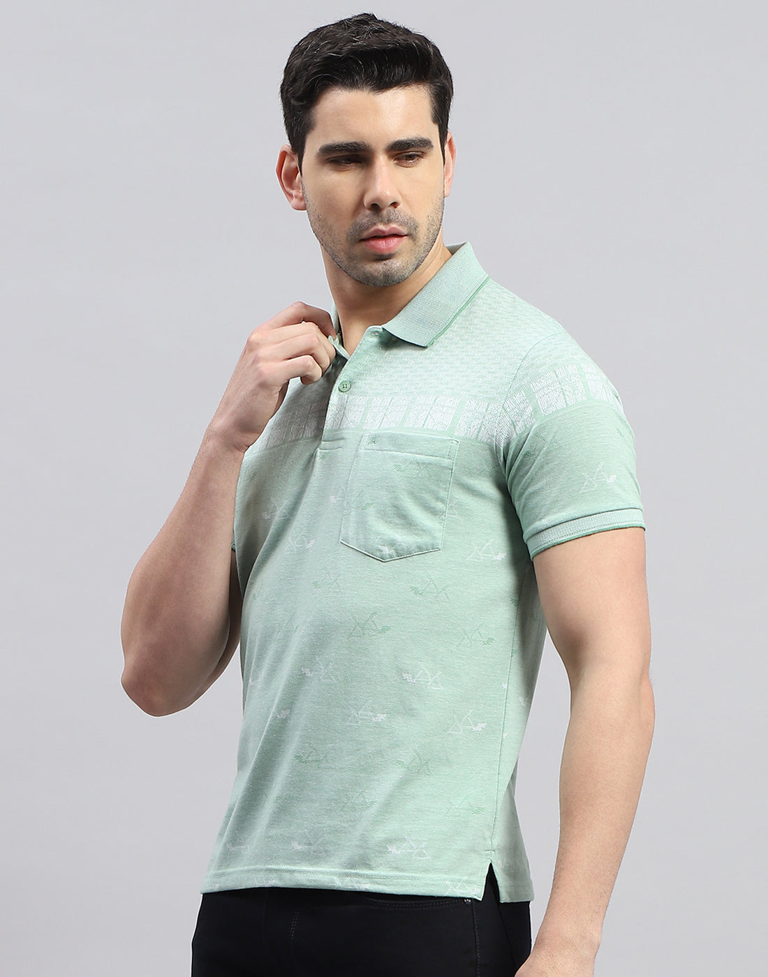 Men Green Printed Polo Collar Half Sleeve T-Shirt