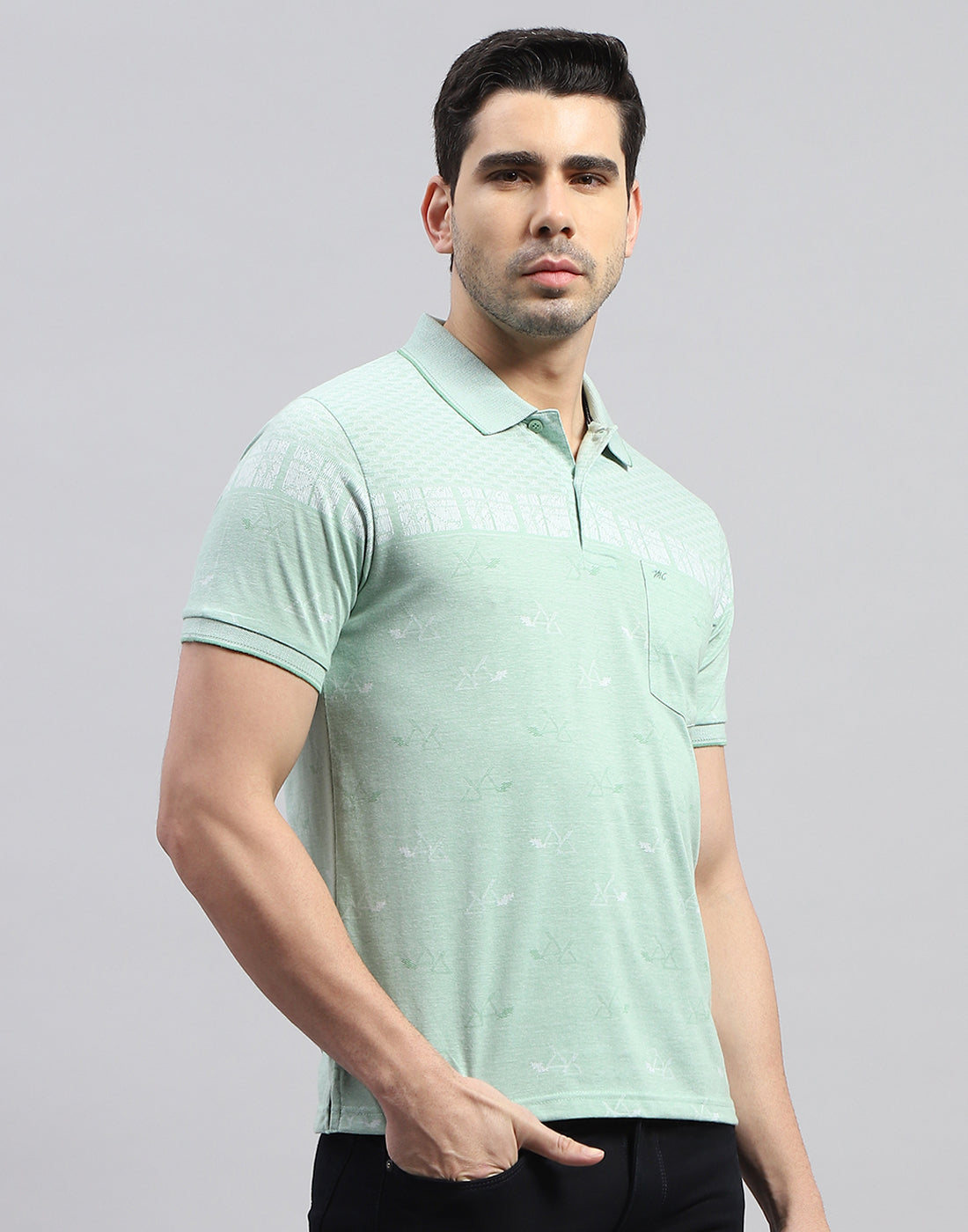 Men Green Printed Polo Collar Half Sleeve T-Shirt