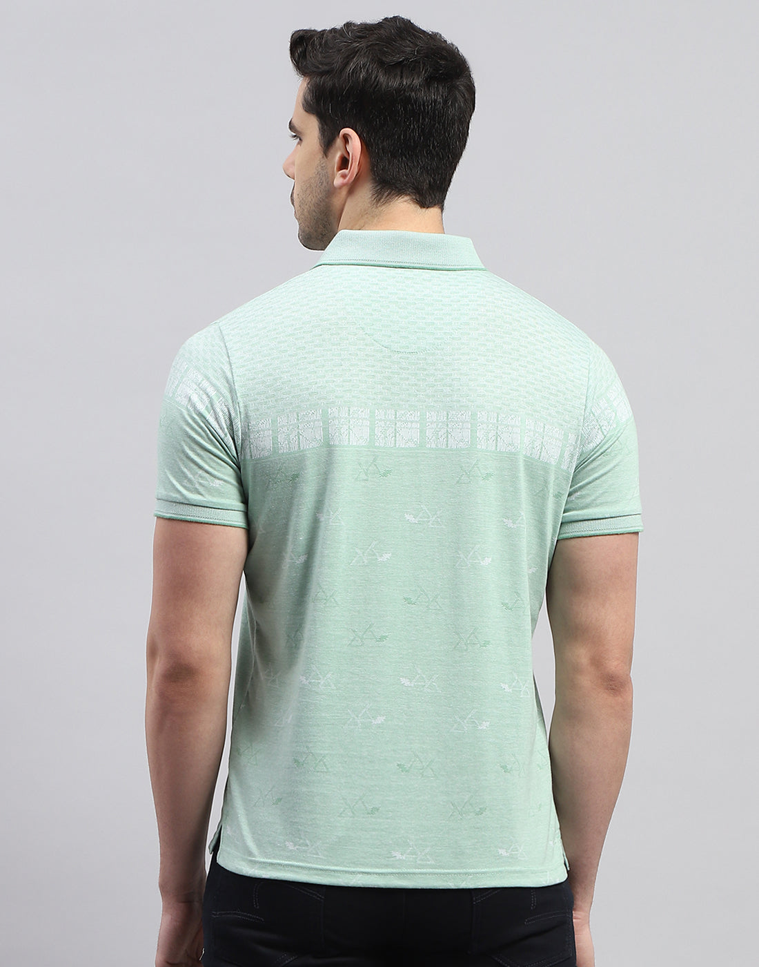 Men Green Printed Polo Collar Half Sleeve T-Shirt