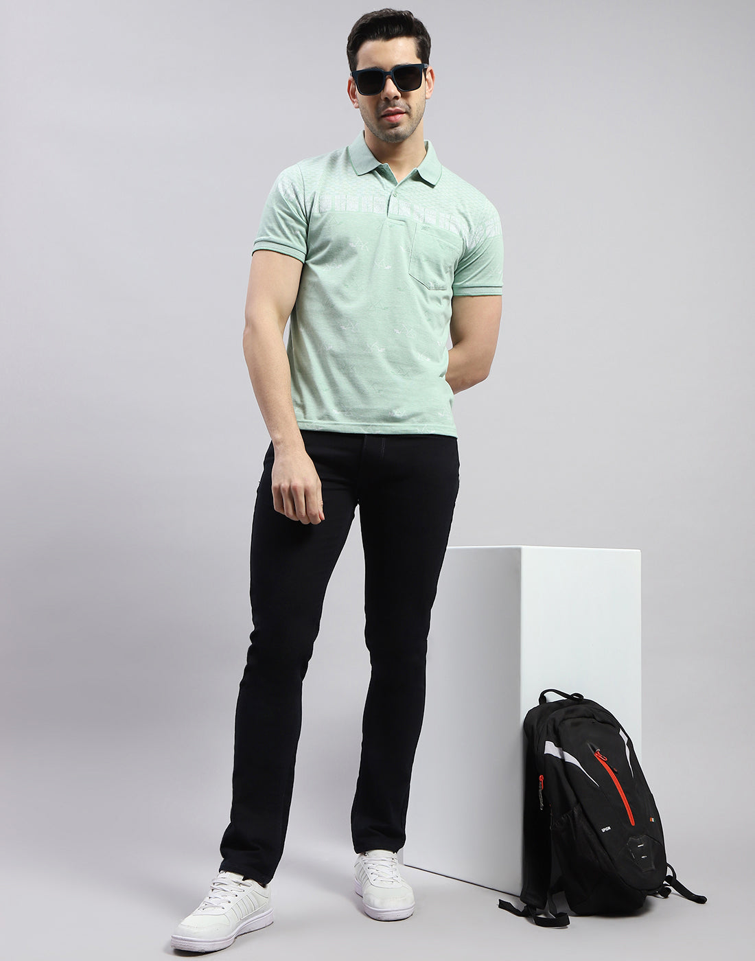 Men Green Printed Polo Collar Half Sleeve T-Shirt