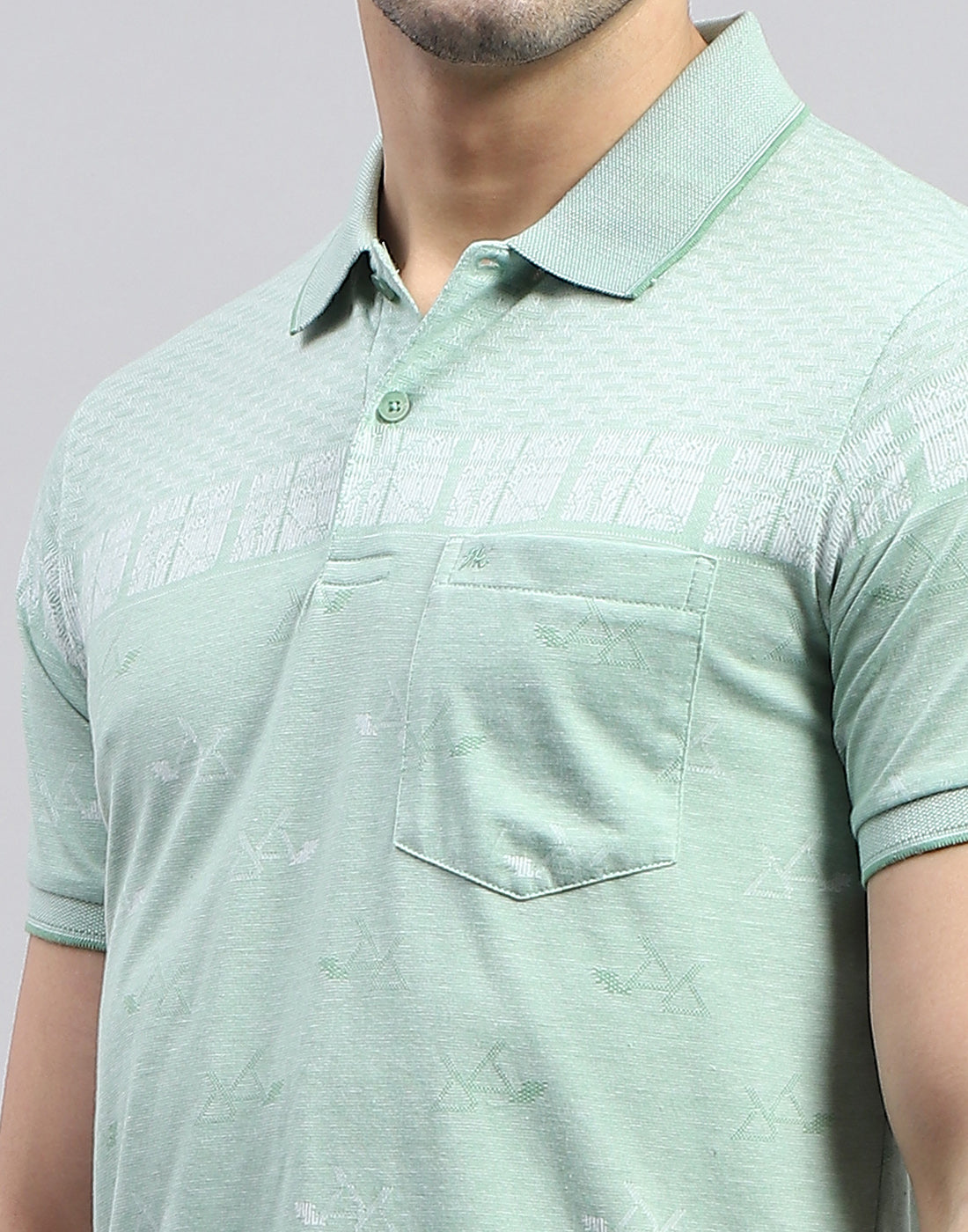 Men Green Printed Polo Collar Half Sleeve T-Shirt