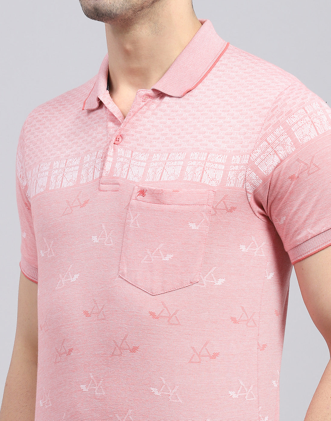 Men Pink Printed Polo Collar Half Sleeve T-Shirt