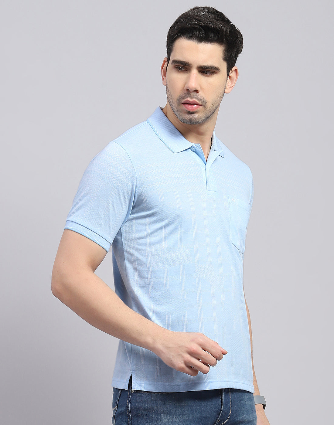Men Blue Printed Polo Collar Half Sleeve T-Shirt