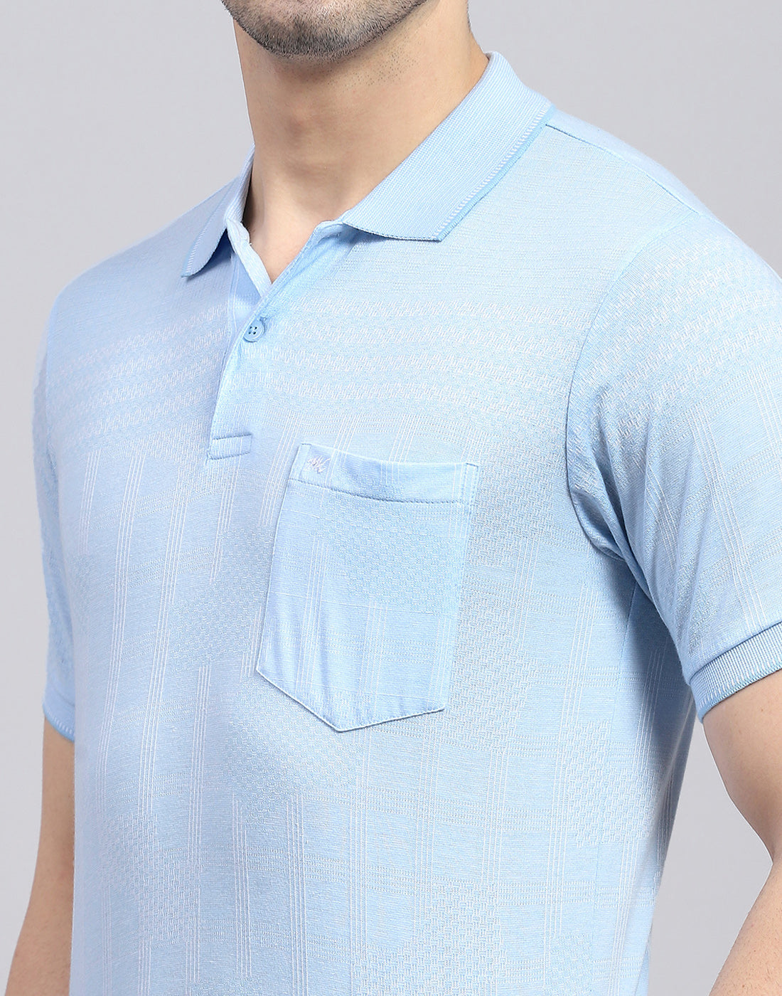 Men Blue Printed Polo Collar Half Sleeve T-Shirt