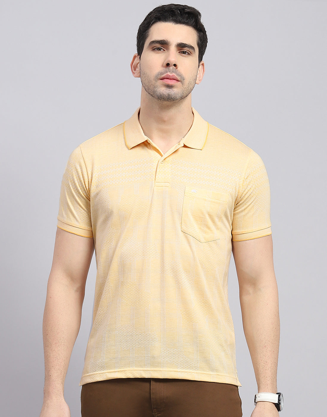 Men Beige Printed Polo Collar Half Sleeve T-Shirt