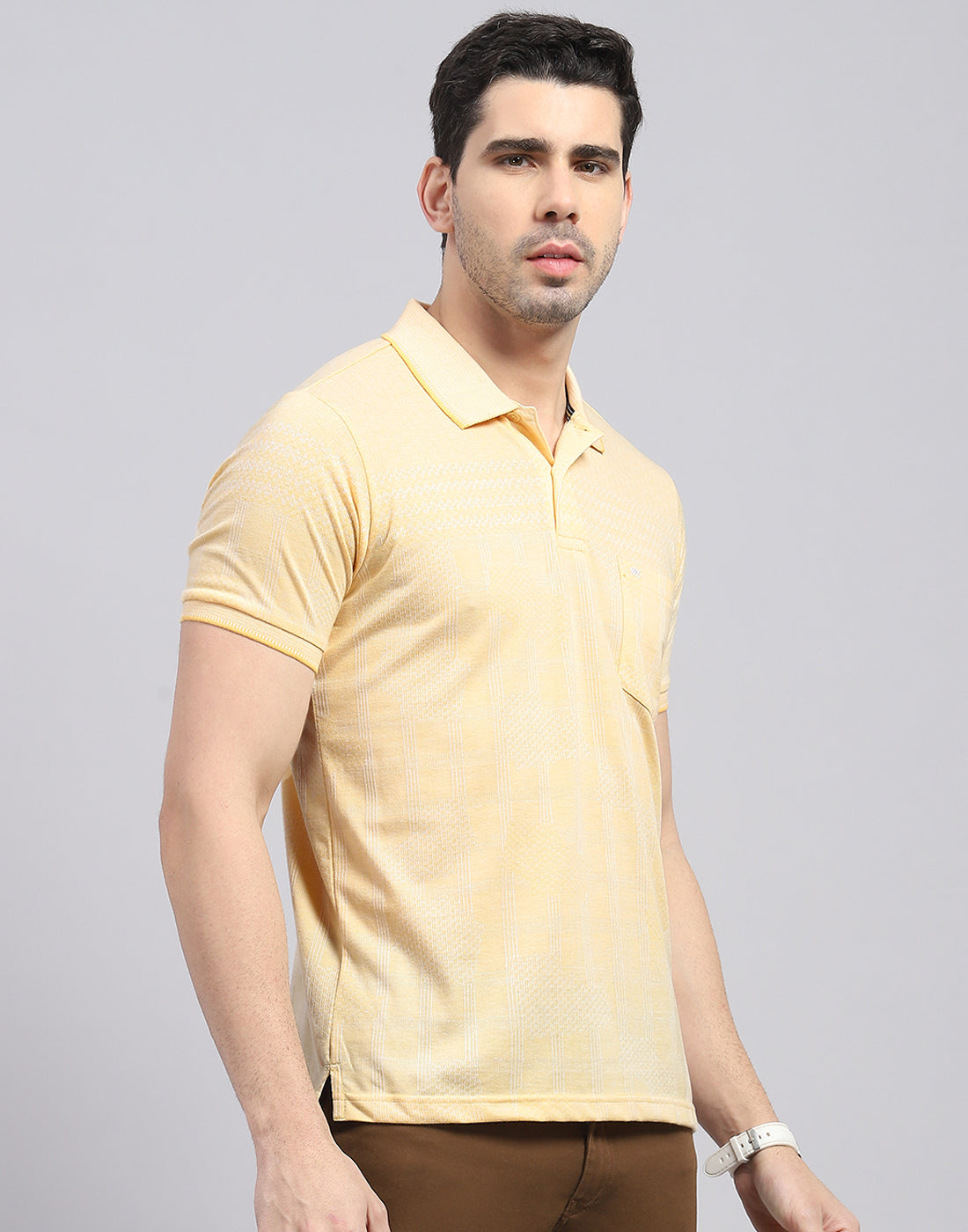 Men Beige Printed Polo Collar Half Sleeve T-Shirt