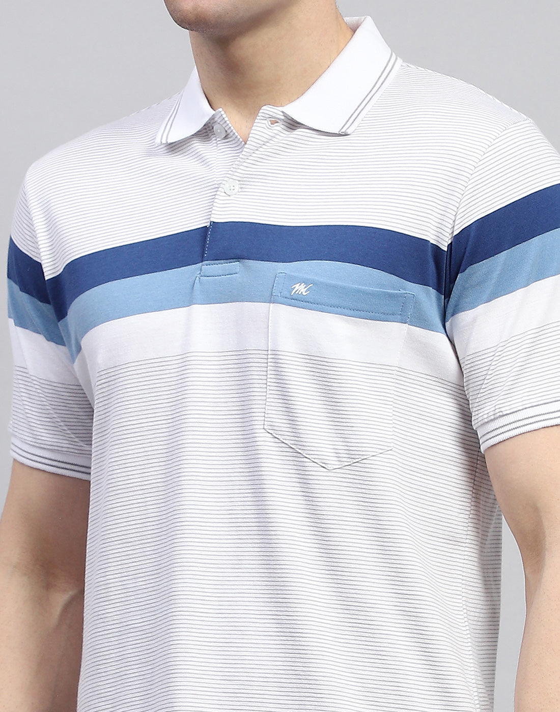 Men Off White Stripe Polo Collar Half Sleeve T-Shirt