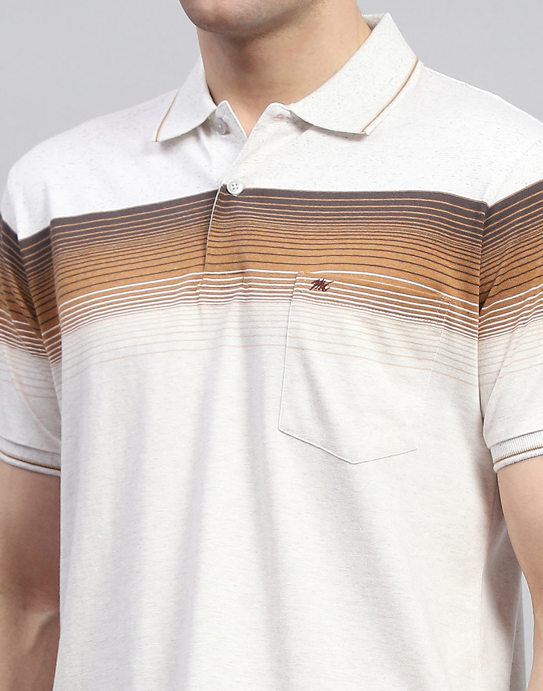 Men Brown Stripe Polo Collar Half Sleeve T-Shirt