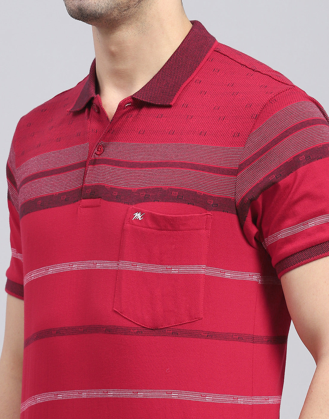 Men Red Stripe Polo Collar Half Sleeve T-Shirt