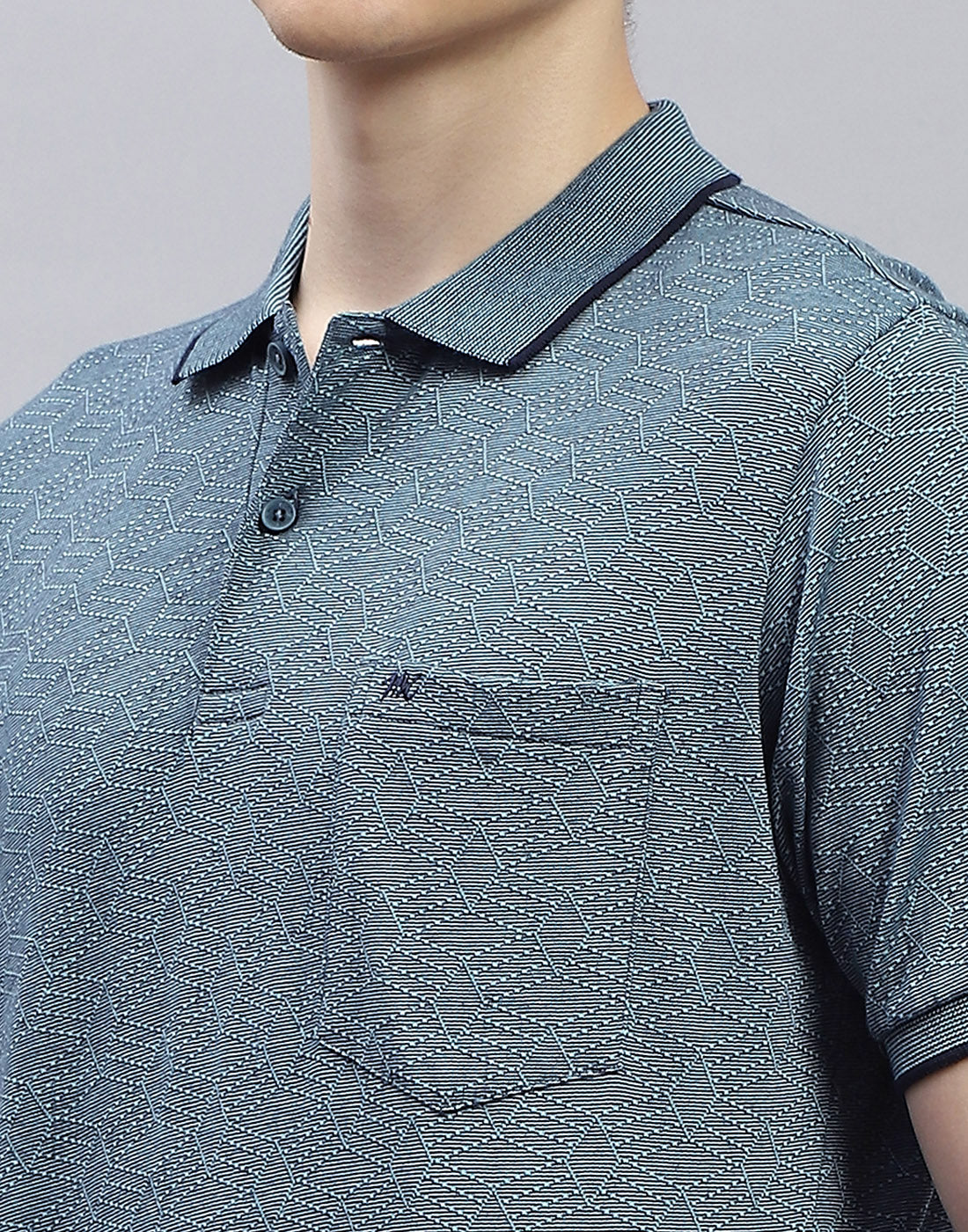 Men Blue Stripe Polo Collar Half Sleeve T-Shirt